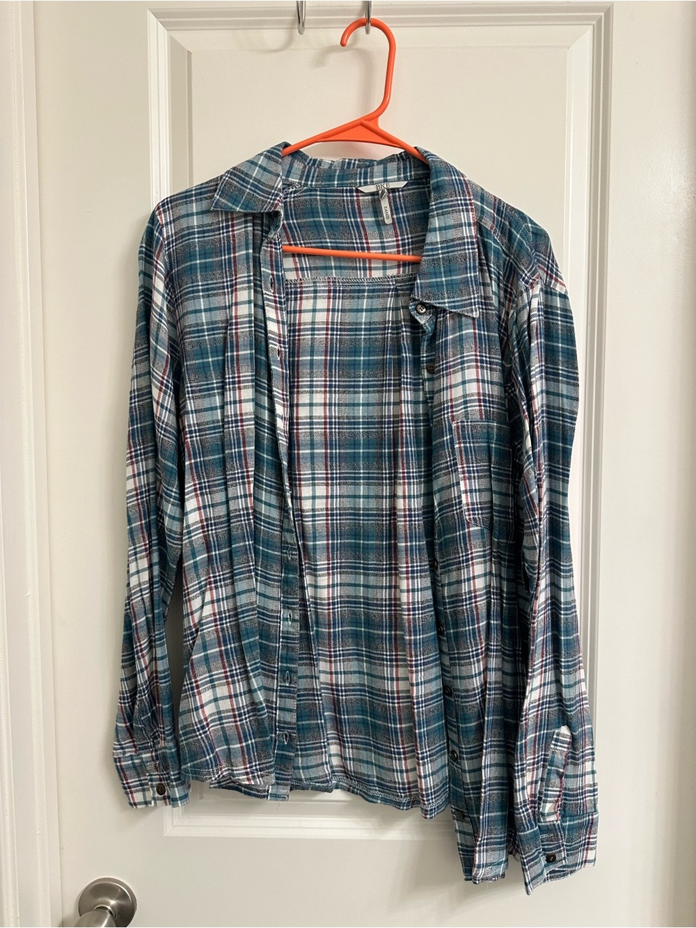 BKE Teal and White Plaid Button-Down Shirt